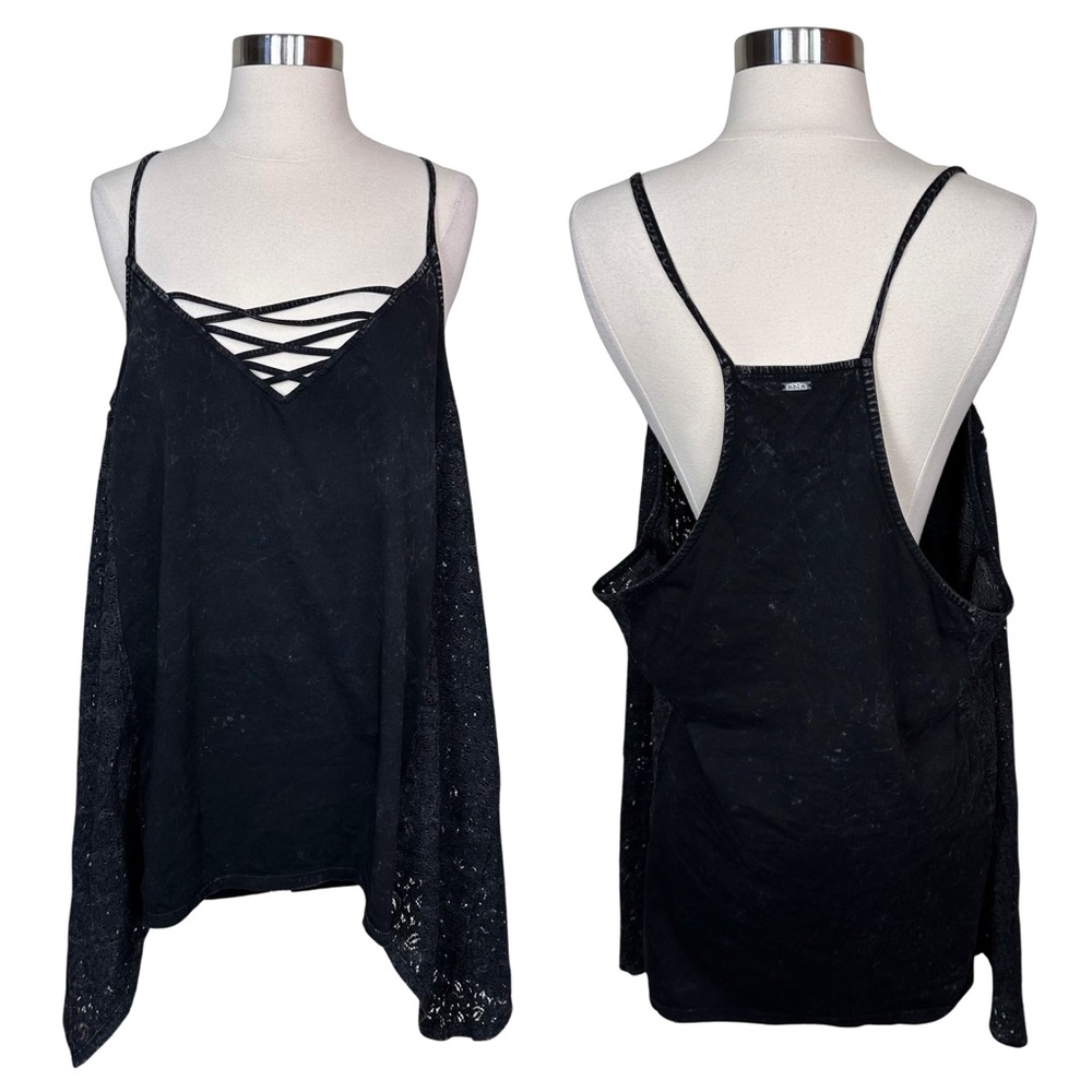 MBLM Tess Holliday Strappy Lace Panel Side Acid Wash Asymmetrical Tunic Tank 2X